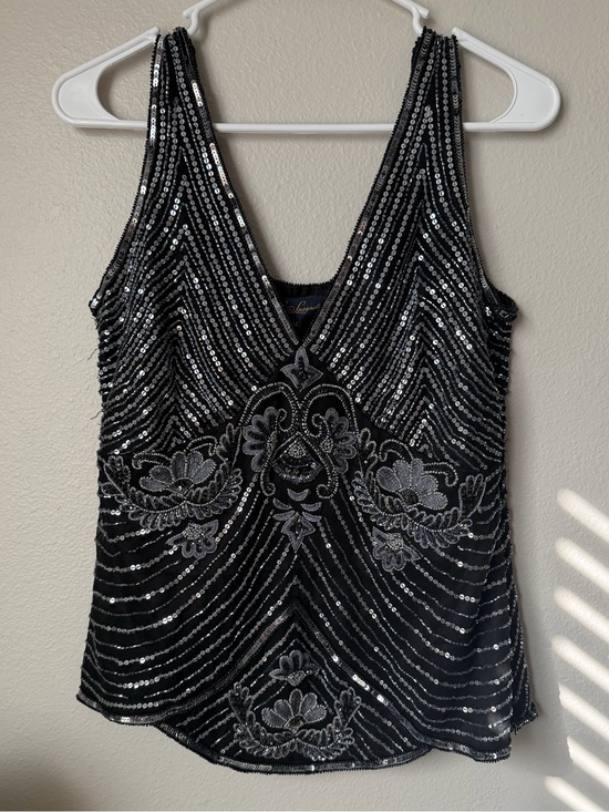 Luisa Spagnoli Tops - Luisa Spagnoli Beaded Silk Top Size 44 Black Sequined Art Deco Gatsby Fairycore